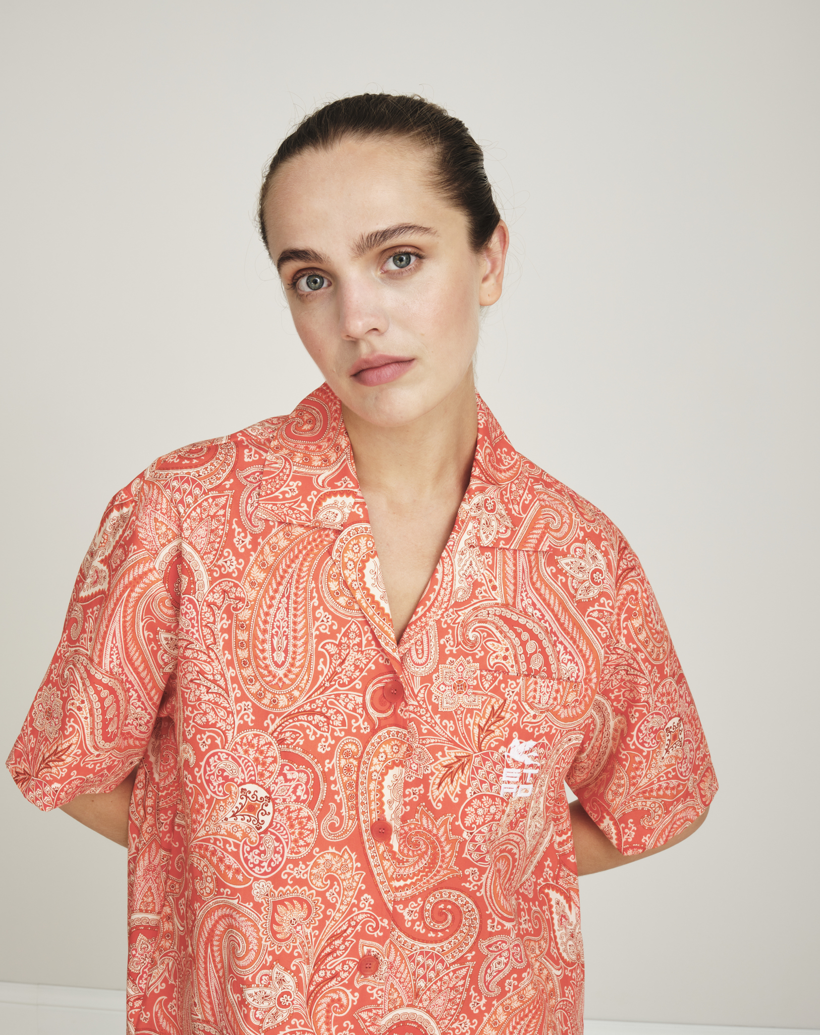 Etro - Orange Paisley Printed Oversized Cotton Shirt 38